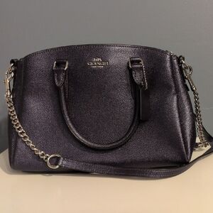 Coach Metallic Dark Purple Satchel with Chain Strap